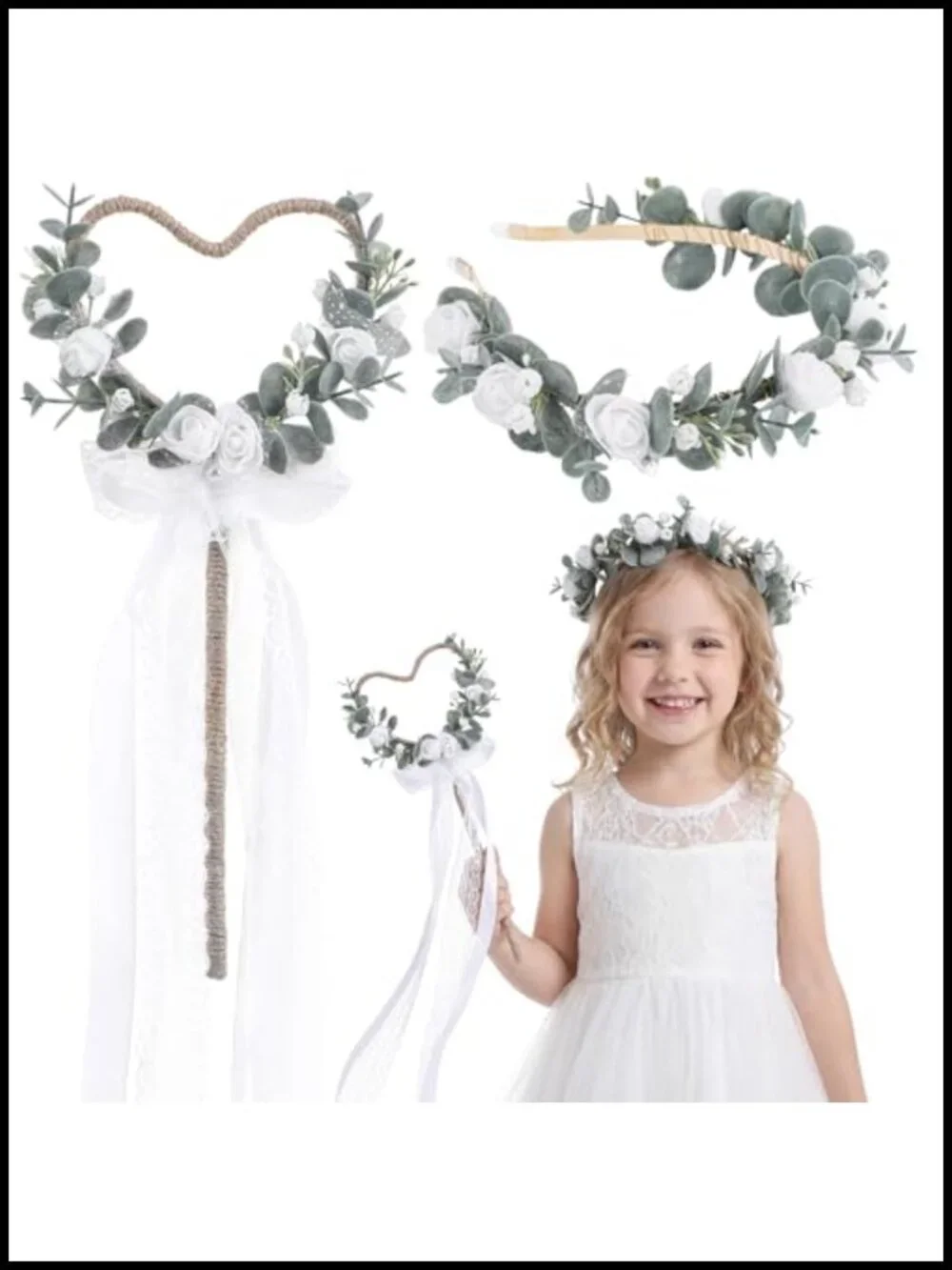 White Flower Crown Bride Hair Accessory Wedding 2 Pcs